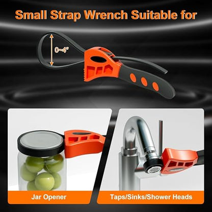 Anabiya’s Creation - 2-Pack Adjustable Rubber Strap Wrench – 6" & 8" Multi-Use Belt Wrench for Plumbing, Shower Heads, Oil Filters & Jar Opening | Strong Grip Jar Opener for Weak Hands