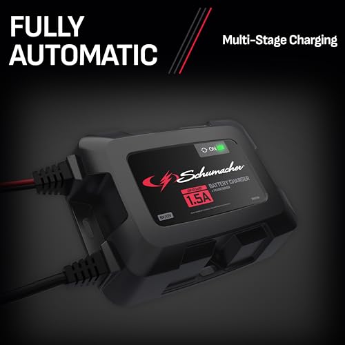 Schumacher Electric 1.5A Onboard Car Battery Charger and Maintainer, 3-in-1 Solution, for 6V/12V Power Sport, Automotive, and Marine Batteries, SC1587