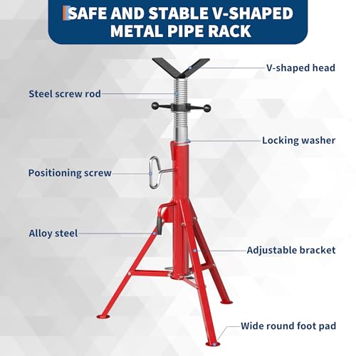 v-Head Pipe Stand for 1/2" to 12" Pipes, Heavy-Duty Steel Pipe Jack Stand with 28"- 52" Adjustable Height, Folding & Portable for Welding, Automobile, Threading.Upgraded Version - size: 28"-52"