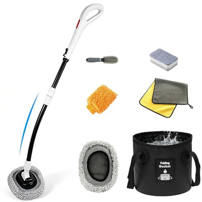 7-in-1 Car Wash Kit with 20L Folding Bucket & Brush – Car Wash Mop with Long Handle, 15° Curved Aluminum Pole for SUV Roof, Car Washing Brushes & Cleaning Supplies, RVs-White. - color: White