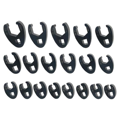 Crowfoot Flare Nut Wrench Set, 19PC Metric Tool 8 to 32 mm Sizes 3/8" & 1/2" Drive for Ratchets & Torque Wrenches(12Pcs for 3/8" drives, 8mm-19mm; 7Pcs for 1/2" drives, 21mm-32mm.