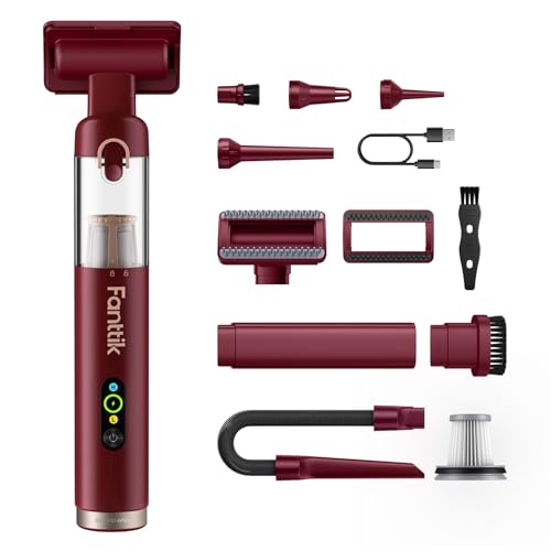 Fanttik Slim V10 APEX Cordless Car Vacuum, 4-in-1 Handheld Vac (Red) | 19kPa Suction Power, Upgraded Smart Digital Display, 2 Suction Modes for Car, 3D Printer, Office Desk, Keyboards - color: Red