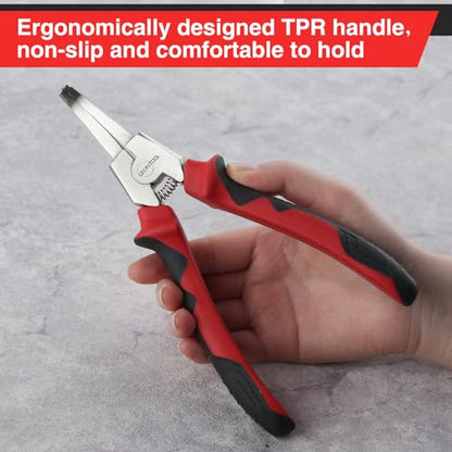 8 Inches Lock Ring Pliers Flat Snap Ring Pliers Special Circlip Pliers Reverse Pliers Angle Tip Retaining Ring Pliers Spreader Pliers for Transmission Transfer Cases, Bent Nose with Hole - size: 8" Bent Nose with Hole