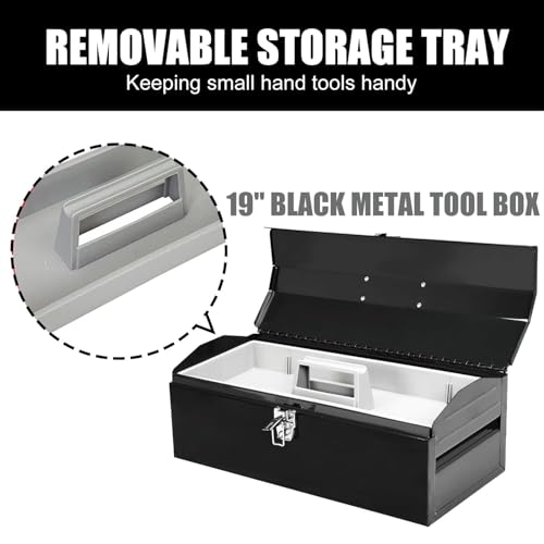 2Pcs Portable Tool Box, Metal Latch Closure, 19" Hip Roof Style, Ideal for Trailer, Mechanic, DIY-ers, Car Toolbox, Workshops, Garages, Repair Shops,Black - size: 2P-19in-Black