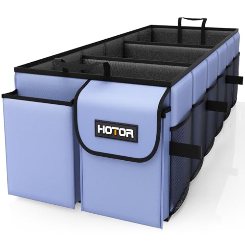 HOTOR Trunk Organizer - Car Organizer, Foldable Trunk organizer for SUVs & Sedans, Sturdy Car Organization for Car Accessories, Tools, Sundries, Blue, 3 Compartments, 31.9"×12.6"×10.6" - color: Blue, size: X-Large (3 Compartments)