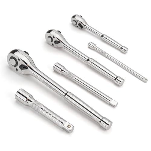 6-Piece Ratchet and Socket Extension Set, 90T 1/4", 3/8", 1/2" Drive Ratchet Wrench Set, Quick-Release Reversible with Cr-Mo Head for Automotive & Home Repair - size: Combo Kit(1/4" & 3/8" & 1/2")
