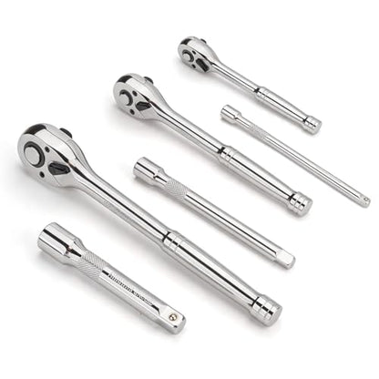 6-Piece Ratchet and Socket Extension Set, 90T 1/4", 3/8", 1/2" Drive Ratchet Wrench Set, Quick-Release Reversible with Cr-Mo Head for Automotive & Home Repair - size: Combo Kit(1/4" & 3/8" & 1/2")