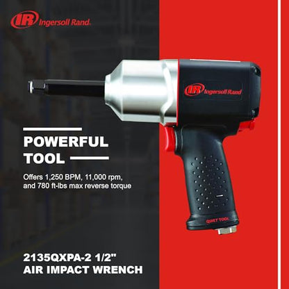 Ingersoll Rand 2135QXPA-2 1/2" Quiet Air Impact Wrench, Pistol Grip, 2" Extended Anvil, 780 Ft-Lbs Max Reverse Torque - style: 2135QXPA2