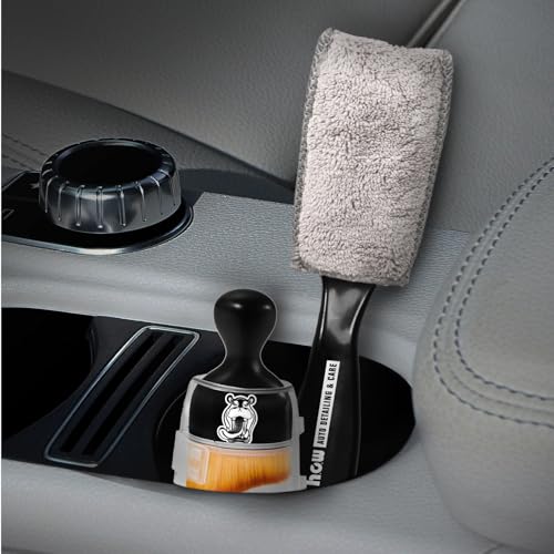 H.O.W 3PCS Car Interior Detailing Brushes Kits Automotive Cleaning Dual Head Brush for Air Vent Seat Crevice Dashboard Leather Air Conditioner