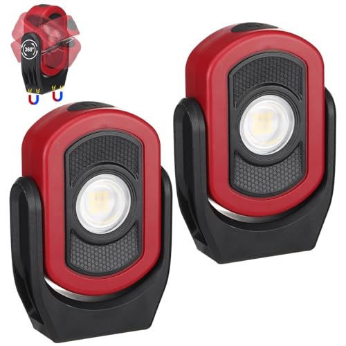 Retisee 2 Pack 780 Lumens Magnetic Work Light USB Rechargeable LED Flashlight Portable Mechanic Light for Car Repair Emergency Lighting Mechanics Workshop Inspection(Red-2pk) - color: Red-2PK, size: 780 Lumens