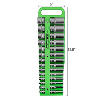 OEMTOOLS 23117 3/8" Drive Portable Magnetic Socket Organizer Tray, Magnetic Socket Holders Organizers For Tool Box, Shop, Or Garage, Holds Up To 28 Tools, Metric/SAE, Green - style: 3/8 Inch Drive