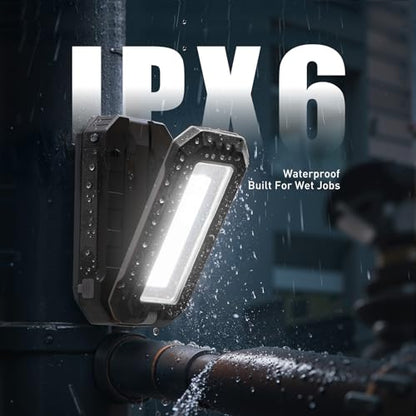 Rechargeable LED Work Light with Magnetic Base and Hanging Hook, 1200LM | Bright Work Lighting / Magnetic Base / Hanging Hook / Adjustable Output / Power-Bank Function / Foldable Body / IPX6 Rating - color: Black