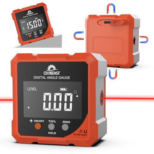 Digital Angle Finder with Laser, 4-side Magnetic Digital Angle Gauge, Rechargeable Mini Digital Laser Level Measuring Tool Cube Inclinometer with Backlight for Woodworking Tablesaw Gift for Men Orange - color: Orange