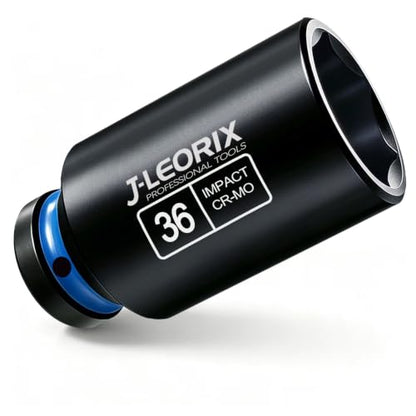 36mm Deep Impact Socket 1/2" Drive CR-MO Steel 6-Point | CR-MO steel impact socket set. 1/2" drive, 6-point design. Deep reach for lug nuts & axle nuts. - size: 36mm