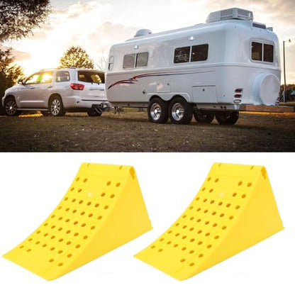 Jiawu Wheel Chocks, 2Pcs Heavy Duty Wheel Stoppers, Anti Slip Wheel Wedge, Anti Slip Tire Stopper Block Set, Vehicle Service Ramps, Triangular Wheel Stopper for Trailer, RV, Truck, Car
