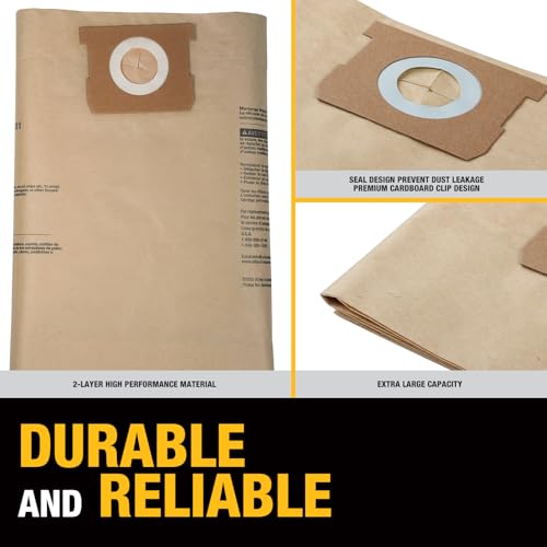 4 PACK DEWALT Dust Bags DXVA19-4101, DEWALT Vacuum Bags for 6-10 Gallon Wet/Dry Vacuum, Shop Vac Bag Compatible with DXV06P DXV09P DXV09PA DXV10P DXV10PL DXV10S DXV10SA DXV10SB - size: 4 PACK