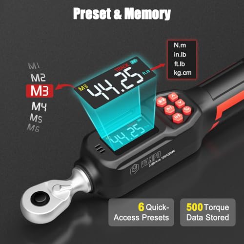 VANPO Spark Plug Socket Set with Digital Torque Wrench 3/8, 2.2-44.2 ft.lb | 3-60 N.m, ±2% Accuracy, Spark Plug Wrench with LED Buzzer Alert, Ideal for Motorcycle & Engine Repair - size: 3/8-Inch (2.21-44.25 ft.lb/3-60 N.m)