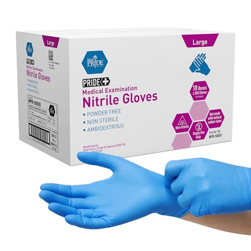 Medpride Medical Examination Nitrile Gloves|Large Case of 2000| Blue, Latex/Powder-Free, Non-Sterile Exam Gloves| Professional Grade for Hospitals, Law Enforcement, Tattoo Artists, First Response - size: Large (Pack of 2000)