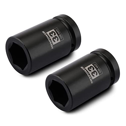 MIXPOWER 2 Pieces 1 Inch Drive Deep Impact Socket, CR-MO, 33mm, 6 Point, Radius Corner Design, Axle Nut Impact Grade Socket for Easy Removal, 2PCS Set - size: 33mm (2 Pieces)