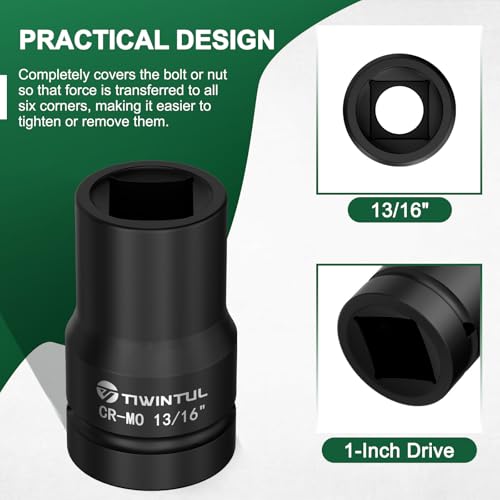 13/16" Impact Socket 1" Drive, for Truck Axle Nuts & Hub Removal | Square, 6 Point Design, CR-MO ANSI Certified, Heavy Duty Socket 1 Inch Drive for Suspension & Heavy Equipment Maintenance - size: 13/16'' (1 PCS)