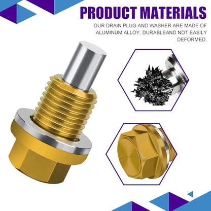 M14×1.5 Magnetic Oil Drain Plug, Transmission Oil Plug, Oil Pan Sump Drain Nut Bolt Screw Repair Kit, Car Magnetic Oil Drain Plug Removal Tool for Honda, Mazda, Suzuki, Jeep, Odyssey - color: Gold