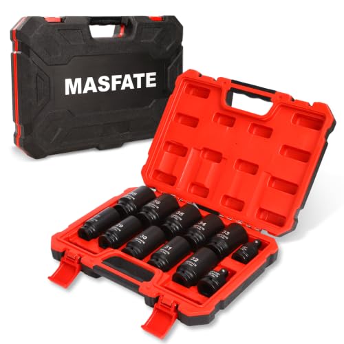 1/2" Metric Impact Socket Set 12PCS, CR-MO, 6-Point,27-38mm | 78mm Deep Socket set, Includes 3/4" to 1/2" Adapter & U-Joint. Ideal heavy-duty kit for car and truck lug nut repair - size: 1/2" | Metric|12-PCS