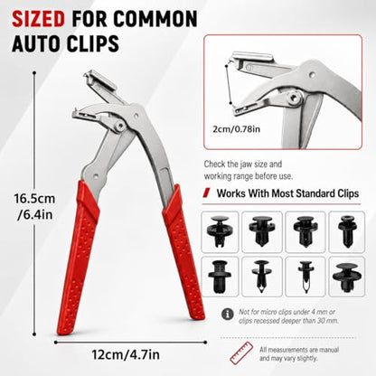 Car Clip Pliers, Auto Clip Removal Pliers, Panel Clip Removal Tool for Automotive Plastic Fasteners, Trim Clips & Door Panel Removal, 17-4 PH Stainless Steel, Damage-Free Removal