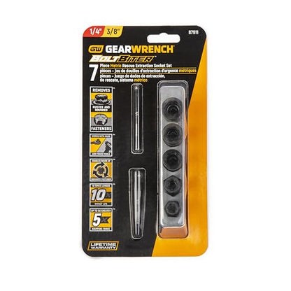 GEARWRENCH 7 Pc. 1/4 & 3/8" Drive Metric Bolt Biter Impact Extraction Socket Set - 87911