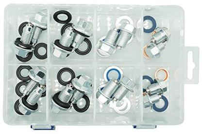 4PCS M12x1.75MM, 4PCS M14x1.5MM, 4PCS M14x1.5MM, 4PCS M12x1.25MM, Magnetic Engine Oil Drain Plug Assortment, fit for Select Models, with 32PCS Gaskets