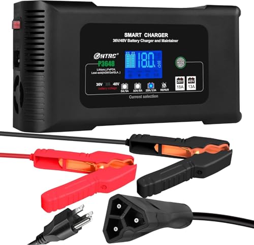 Battery Charger, Smart 0-18A 36V/48V Trickle Charger, Portable Car Battery Charger with 9 Stages of Charging for LiFePO4, Lead-Acid, and Lithium Batteries, with Battery Repair Function - color: 0-18A 36/48V