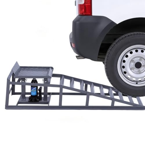 2 PCS Heavy Duty Steel Car Lift Ramp Adjust Heights 9.8-15in Hydraulic Low Profile Car Ramps 5T/11000LBS Capacity for Home Garage Maintenance Oil Changes