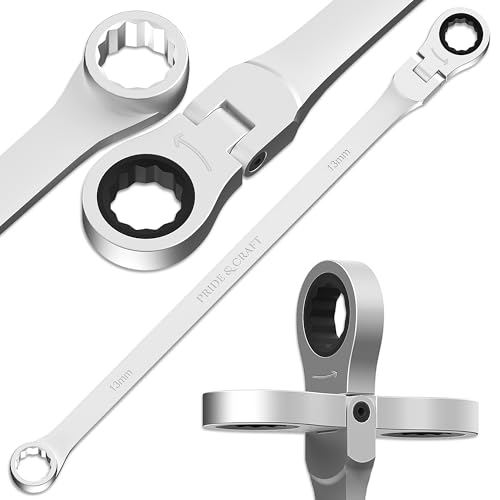 PRIDE&CRAFT Extra Long Ratcheting Wrench 13mm, Metric Flex Head Double Box End, 2X Longer Wrenches, Chrome Vanadium Steel with 90-Tooth Ratchet for Automotive Repair - size: 13mm