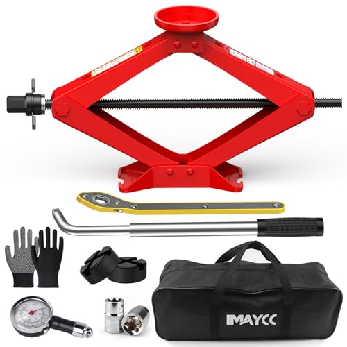 Scissor Jack for Car 2.5 Ton(5512 lbs) Car Jack Kit, Tire Changing kit with Lug Wrench Portable Auto Jack Tool Tire Jack for Car SUV MPV - color: Red