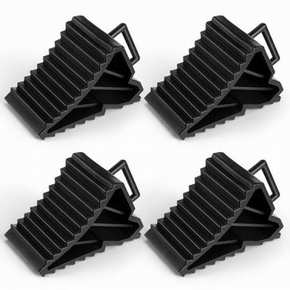 4 Pack Wheel Chocks, Tire Chocks for RV Trailer Camper Car Truck | Rubber Tire Stopper Wheel Block Stopper with Handles for Tire, Strong RV Wheels Chock RV Trailer Accessories, Black