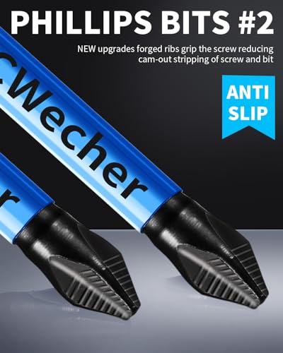 4-Inch Long Phillips Head Drill & Screwdriver Bits 5-Pack, 2 Phillips Bits #2 Impact Magnetic, S2 Alloy Steel, CNC Anti-Slip, 1/4" Hex Shank, Ph2 for Impact Driver, by DCWecher - size: 4 inch 5-pcs PH2
