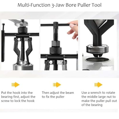Multi-Function 3-Jaw Bore Puller Tool, Internal External Bearing Gear Extractor, Carbon Steel Guide Bearing Puller Kit for Manual Removal of Wheel Bearings Bushings Gears (Large) - color: Large