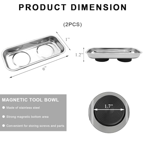 2 PCS Magnetic Parts Tray Set, Stainless Steel 5.6"×2.5" Square Magnetic Tool Tray for Mechanic's, Thickened Magnet Parts Tray for Screws, Bolts, Nuts, Washers, Pins - color: 5.6"×2.5" Square