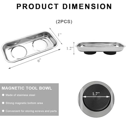 2 PCS Magnetic Parts Tray Set, Stainless Steel 5.6"×2.5" Square Magnetic Tool Tray for Mechanic's, Thickened Magnet Parts Tray for Screws, Bolts, Nuts, Washers, Pins - color: 5.6"×2.5" Square