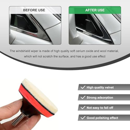 10 PCS Glass Polishing Kit, Windscreen Glass Scratch Removal Kit with 100g Cerium Oxide Powder, Felt Buffing Pad Wool Polishing Wheel Scratch Repair Kit for Glass Window Windshield - color: 10 PCS