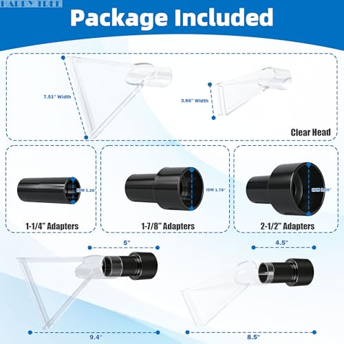 Happy Tree Universal Fits All Shop Vacs with 2-1/2"& 1-7/8" & 1-1/4" Adapters Large 7-1/2"& Small 3-1/2" Clear Head for Upholstery/Carpet Cleaning, Shop Vac Extractor Attachment - size: Small+Large