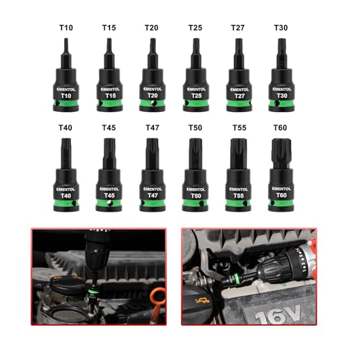 EMENTOL 24PCS 3/8" Drive Impact Torx Bit Socket Set, Extra Long Star Bit Sockets, T10-T60, Cr-V and S2 Alloy Steel - size: Torx Bit T10-T60