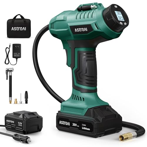 AstroAI C2 Cordless Tire Inflator Air Compressor 20V Rechargeable Battery Powered 160PSI Portable Air Pump with 12V Car Power Adapter Digital Pressure Gauge for Cars Motorcycles Green - color: Green