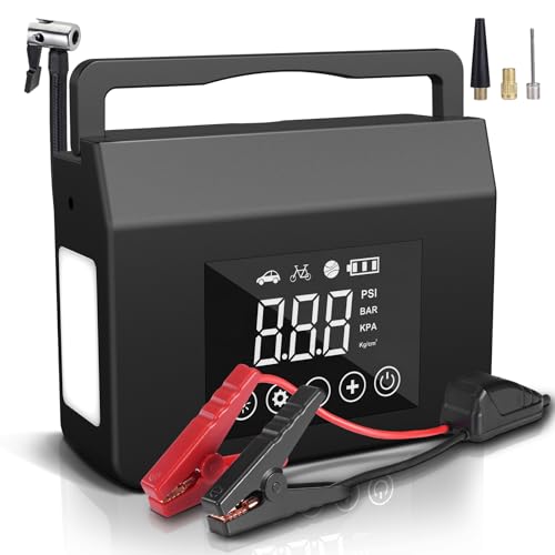 4000A Jump Starter with Air Compressor, 150PSI 12V Smart Portable Car Jump Starter(All Gas/8.0L Diesel), 15000mAh Power Bank & Jumper Cables, LED Light,Type-C Quick Charge
