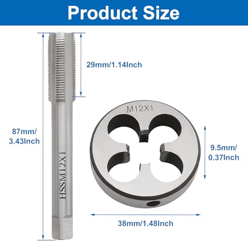 Waziaqoc M12 x 1.0mm Tap and Die Set | Metric, High-Speed Steel, Thread Tap and Die, Various Metals, Right Hand - size: M12 x 1.0mm