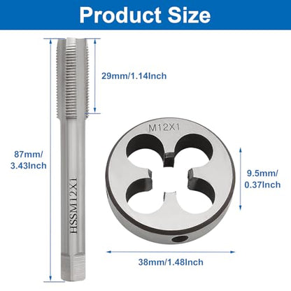 Waziaqoc M12 x 1.0mm Tap and Die Set | Metric, High-Speed Steel, Thread Tap and Die, Various Metals, Right Hand - size: M12 x 1.0mm