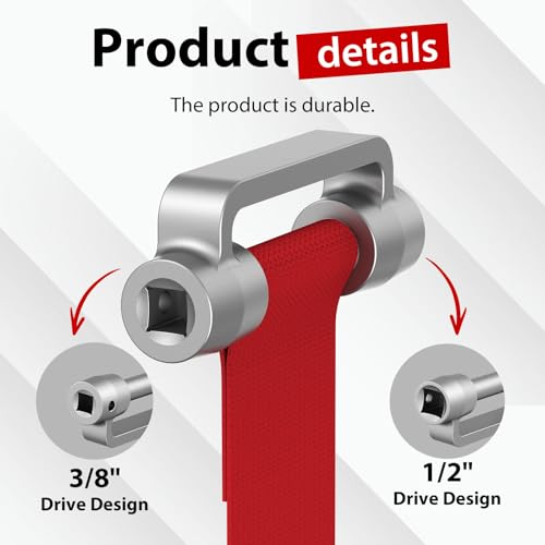Heavy Duty Strap Oil Filter Wrench – Adjustable Nylon Band Fits 3/8" & 1/2" Drive Tools – Universal Oil Filter Removal Tool for Cars, Trucks, Tractors, and Industrial Equipment
