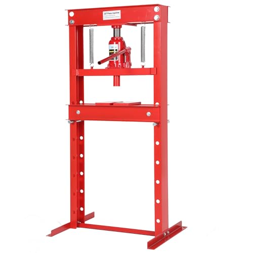 Heavy Duty Hydraulic H-Frame Shop Press – 20 Ton Manual Press Machine, Adjustable Bed, Stamping Plates – Designed for Auto Repair, Garage, Metalwork, Engine & Wheel Bearing Removal – Red, 20T - color: Red