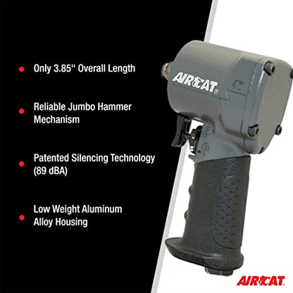 AIRCAT Pneumatic Tools 1077-TH: Stubby Impact Wrench 700 ft-lbs - 3/8-Inch - size: 3/8-Inch (Pack of 1)