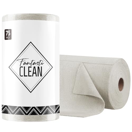 Fantasticlean Microfiber Cleaning Cloth Roll- 75 Sheets, 12"x12" (CoolGrey) | Super Absorbent, Lint-free, Tear-away Microfiber Towel Roll, for All-Purpose Cleaning, Reusable Alternative to Paper Towels - color: Cool Grey, size: 75 pack