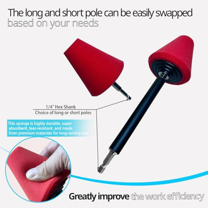 Drill Bit Cone Polisher, Metal Polishing Tool, Car Wheel Polishing Sponge, Polishing Pad, Polishing Ball, with Hand-Held Extension Bracket, Suitable for Hand Drill（with Screw Nut）